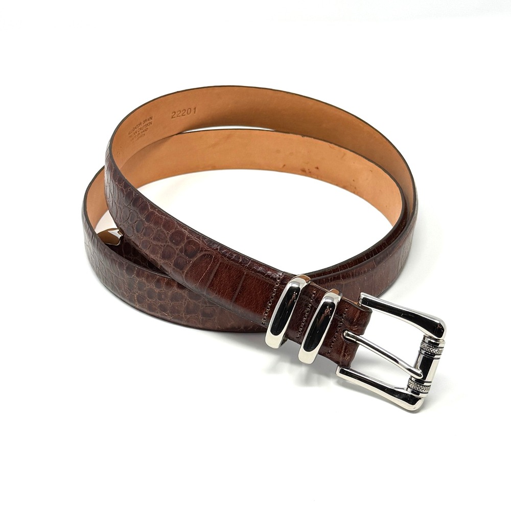 Martin Dingman Belt Men 44 Italian Calfskin Alligator Grain Brown 22201 USA